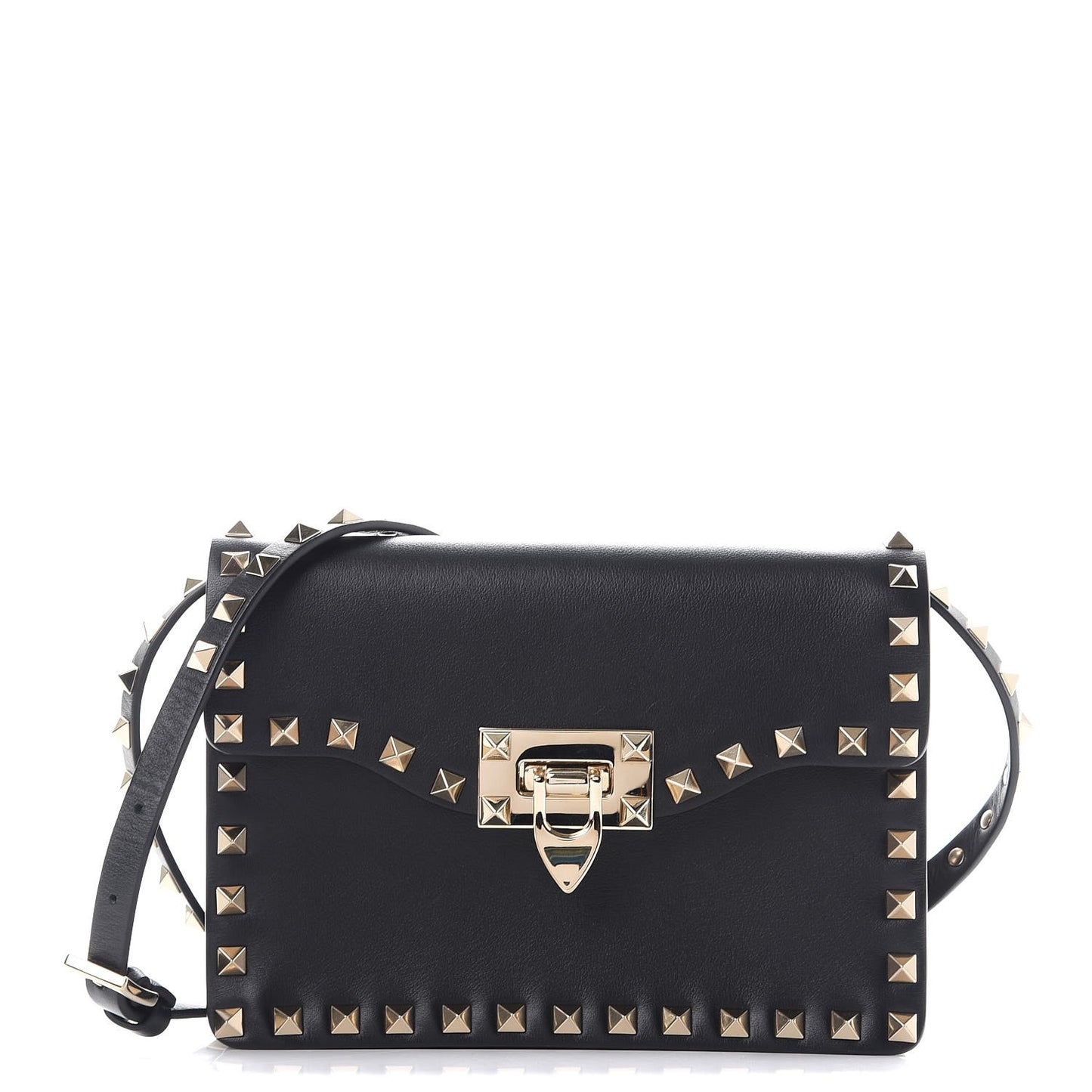 Vitello Rockstud Shoulder Flap Bag Black