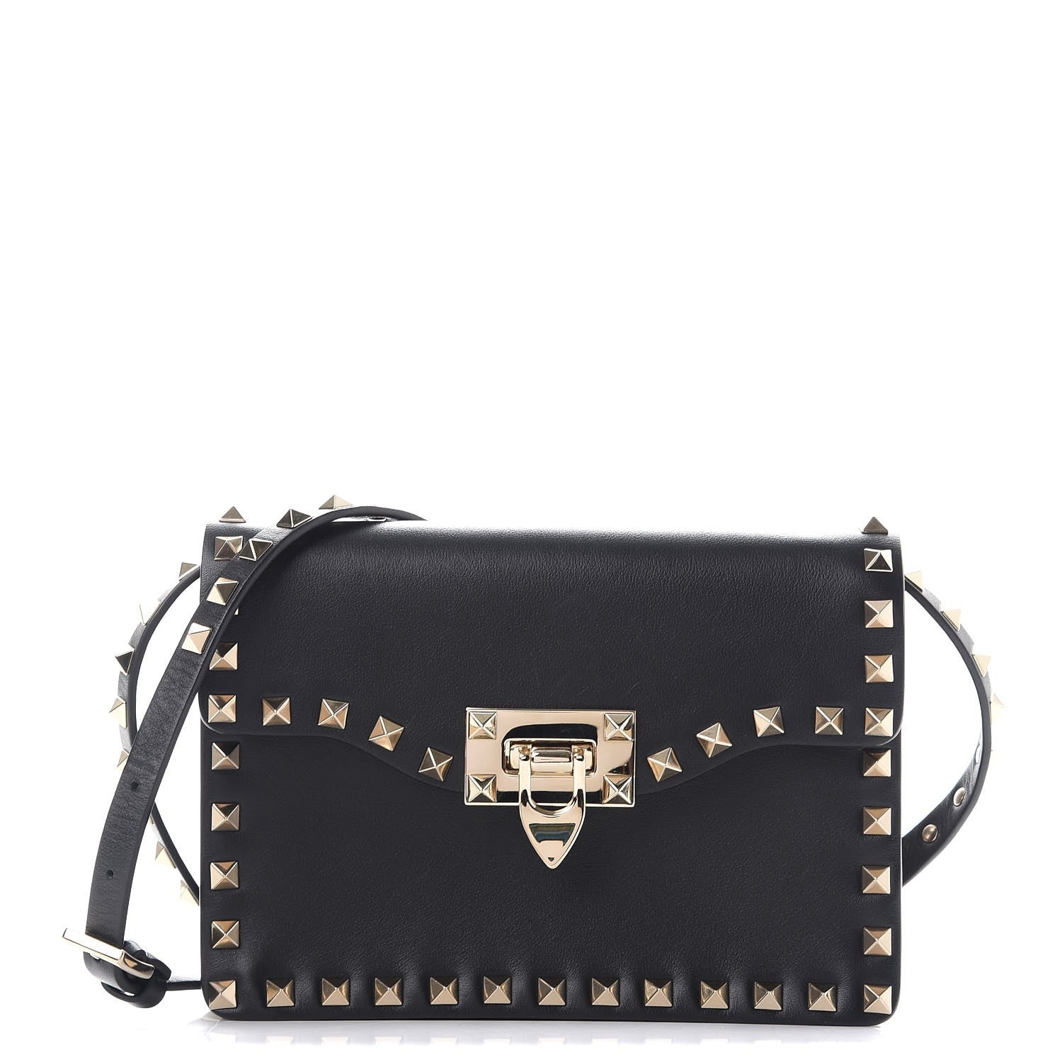 Valentino Garavani Vitello Rockstud Shoulder Flap Bag Black 1 of 6