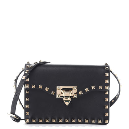 Valentino Garavani Vitello Rockstud Shoulder Flap Bag Black 1 of 6