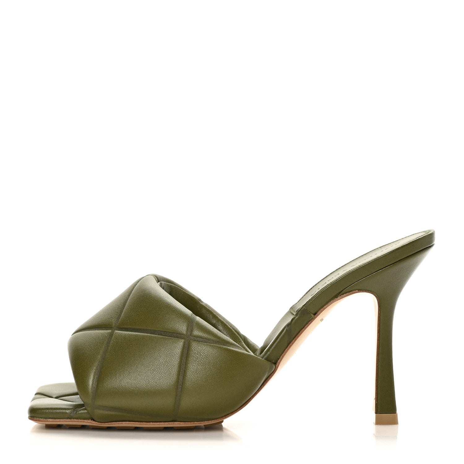 Bottega Veneta Nappa Quilted Rubber Lido Mule Sandals 38 Khaki 1 of 9