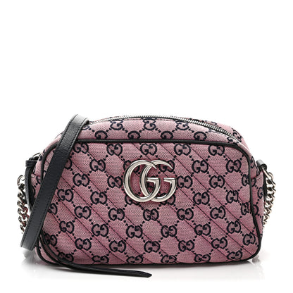 Gucci Monogram Multicolor Matelasse Diagonal Small GG Marmont Chain Shoulder Bag Pink Blue 1 of 10