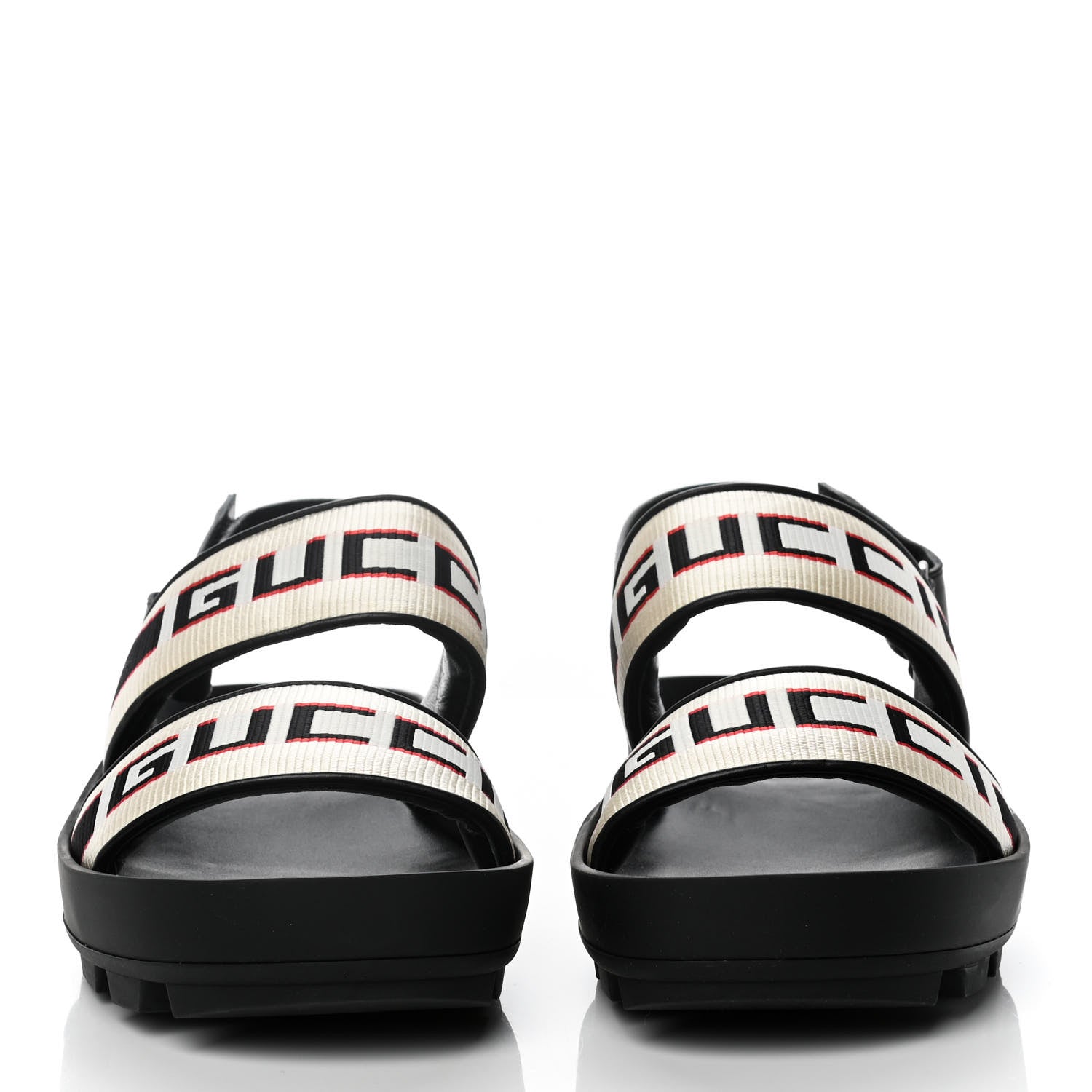 Gucci Nylon Cirano Lux Stripe Mens Cleat Sole Slingback Sandals 9 Ecru Poppy Black 2 of 9