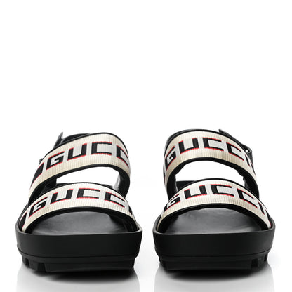 Gucci Nylon Cirano Lux Stripe Mens Cleat Sole Slingback Sandals 9 Ecru Poppy Black 2 of 9