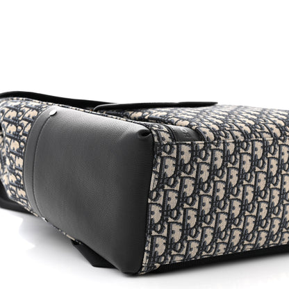 Christian Dior Oblique Jacquard Grained Calfskin Saddle Backpack With Flap Beige Black 9 of 10