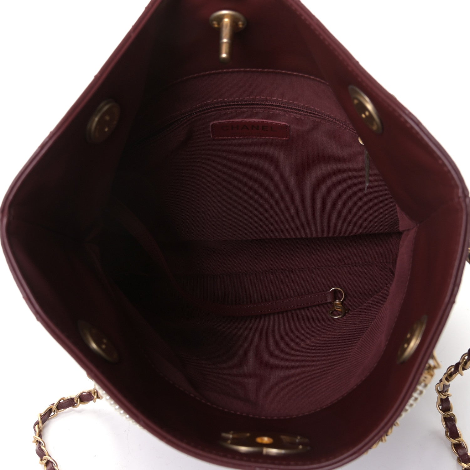 Chanel Calfskin Quilted Crystal Pearls Fold Over Shopping Tote Burgundy 4 of 4