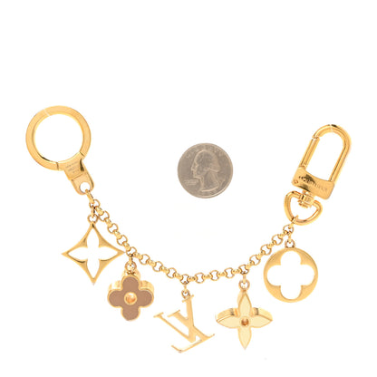 Louis Vuitton Brass Enamel Fleur De Monogram Bag Charm Chain Gold 2 of 4