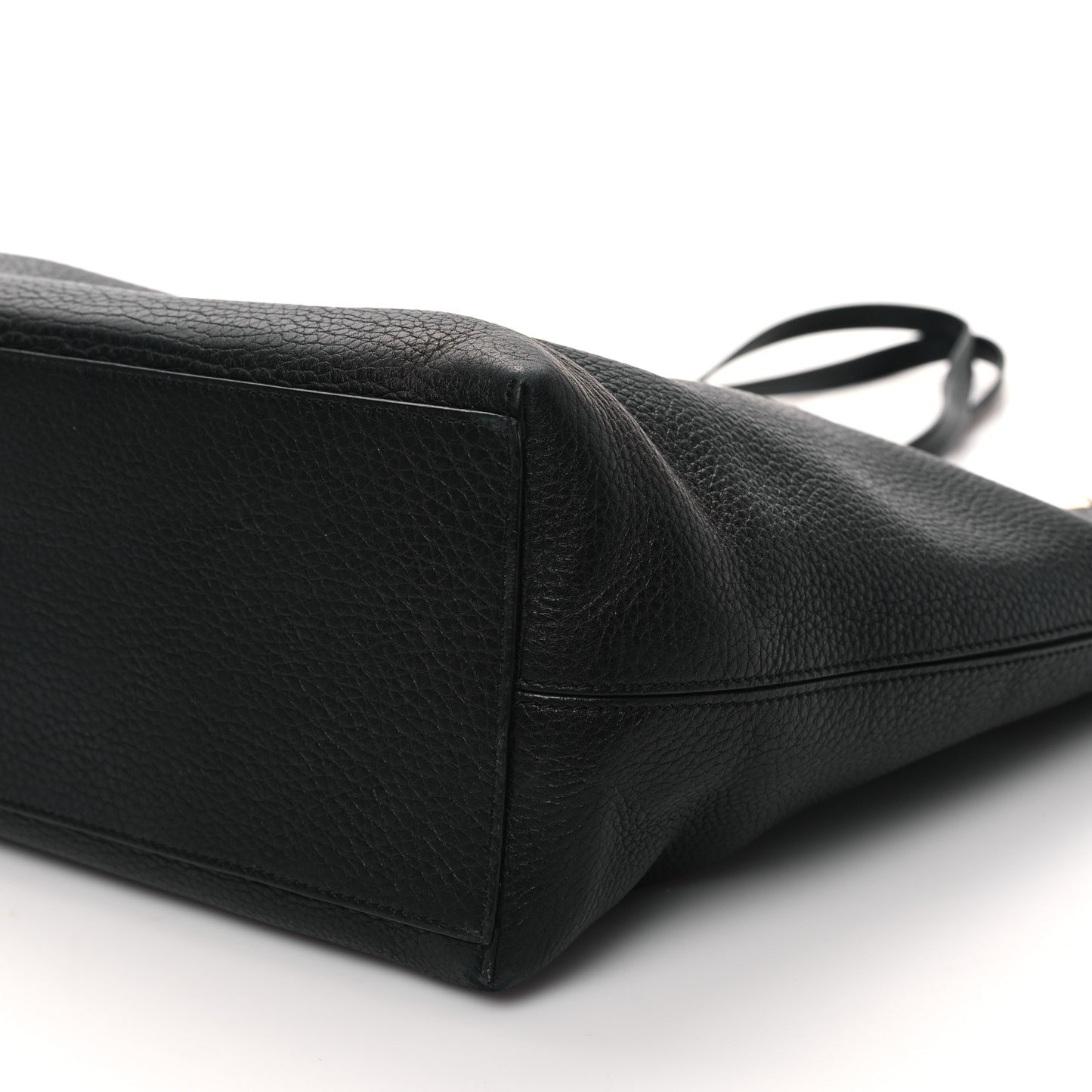 Grained Calfskin Rockstud Shoulder Tote Black