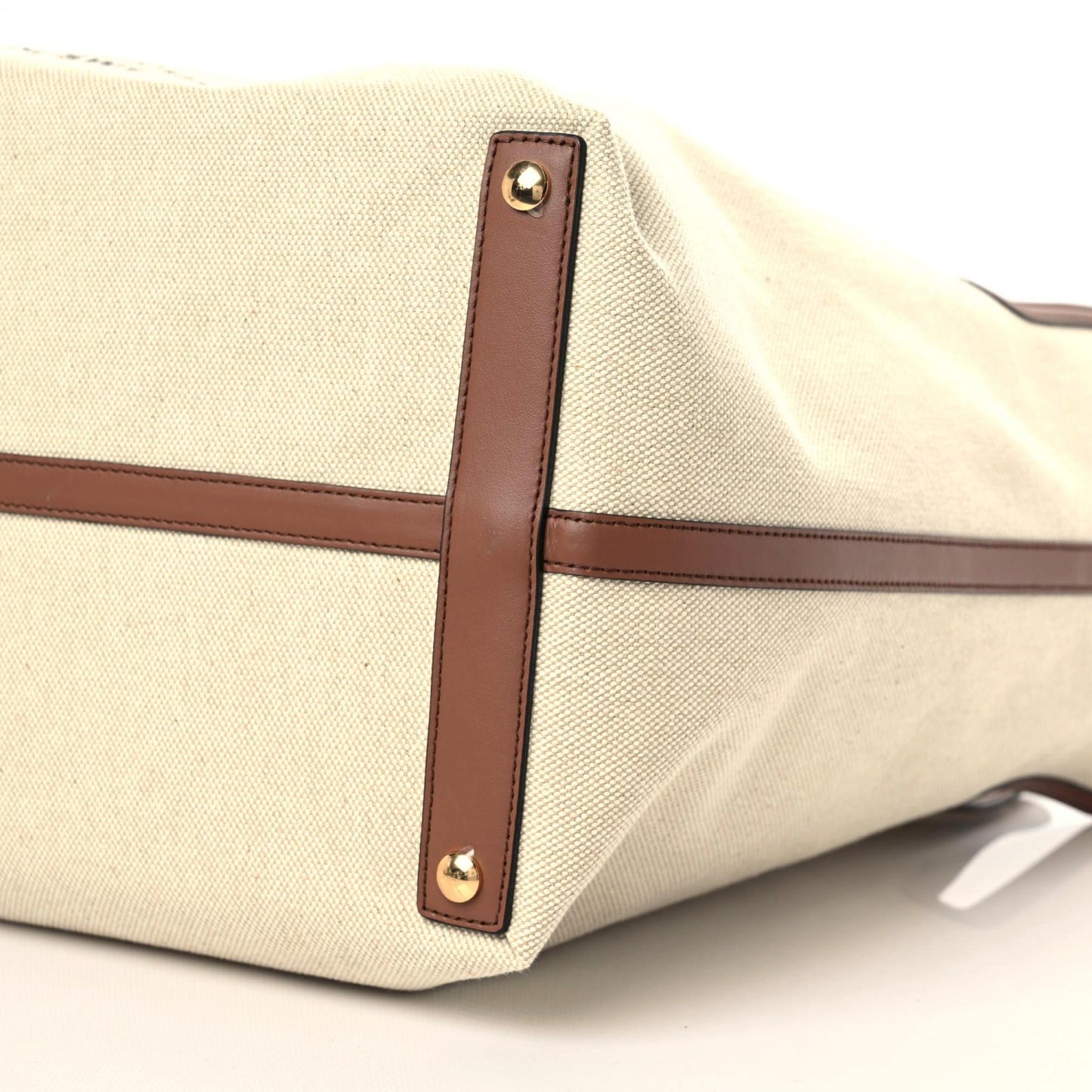 Cotton Canvas Calfskin Large Soft Belted Tote Bag Natural