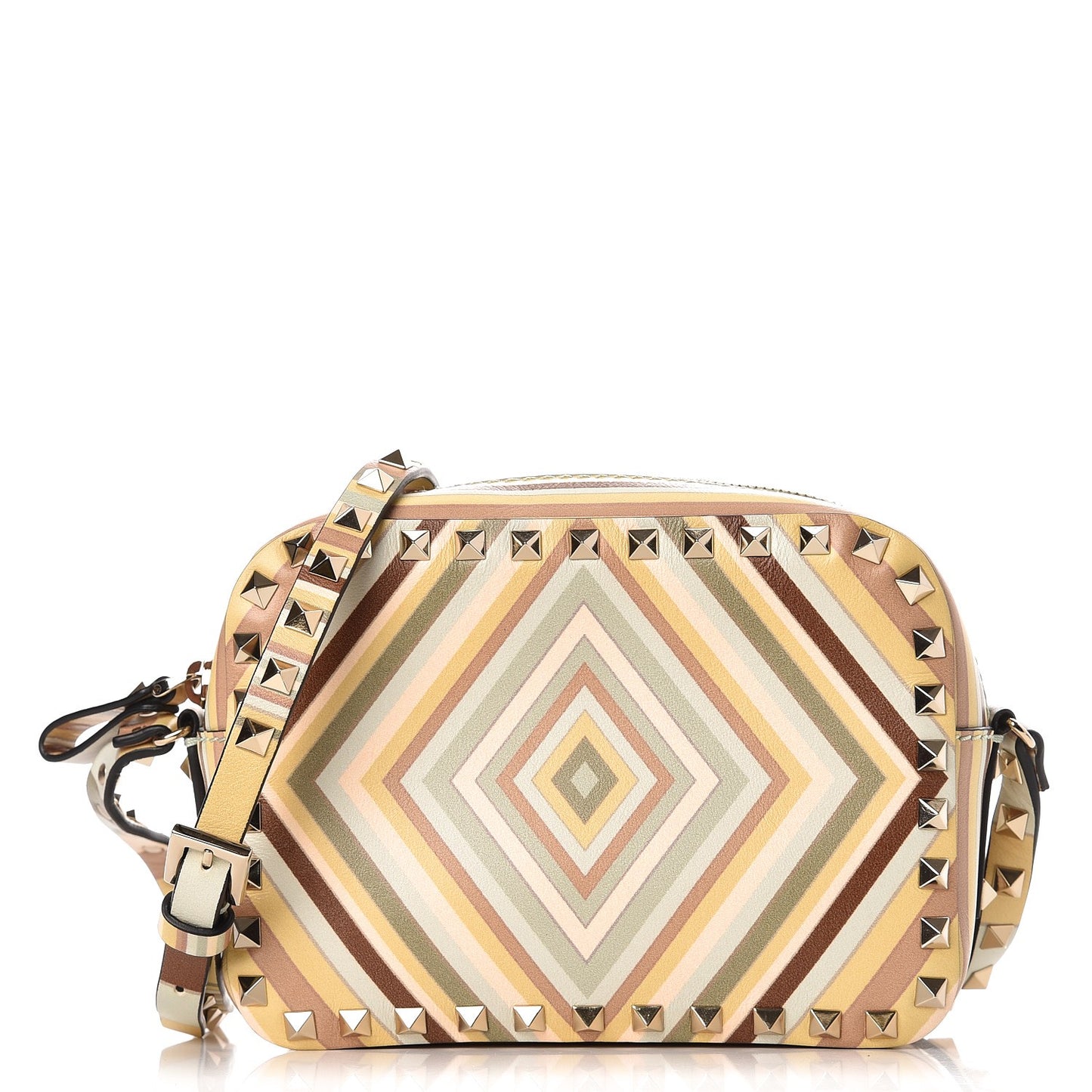 Vitello Native Couture 1975 Rockstud Camera Crossbody Bag Green Multicolor