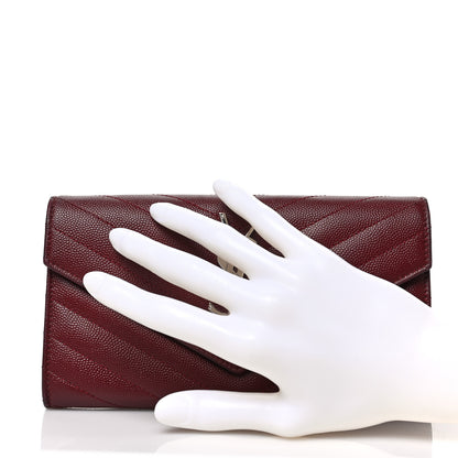 Saint Laurent Grain De Poudre Matelasse Chevron Monogram Flap Wallet Palissandre 2 of 7