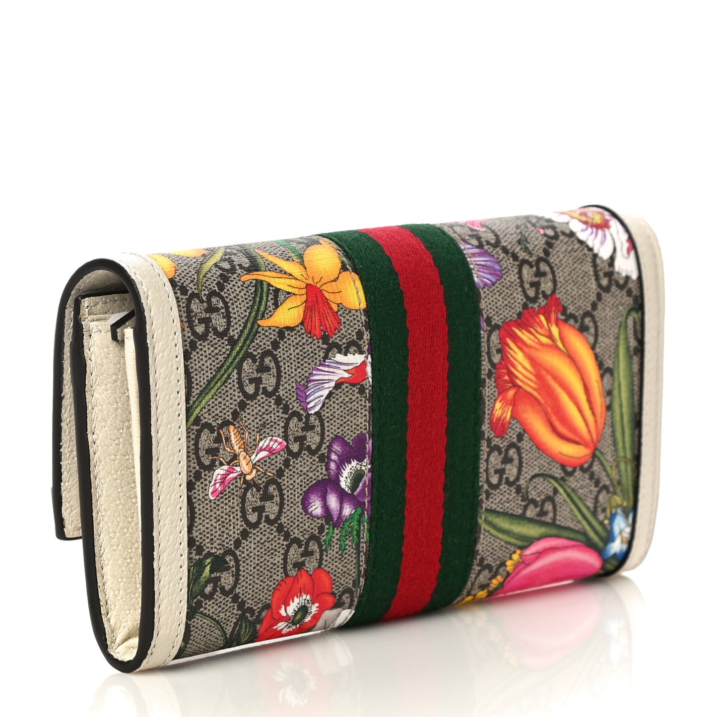 GG Supreme Monogram Flora Web Ophidia Continental Wallet White