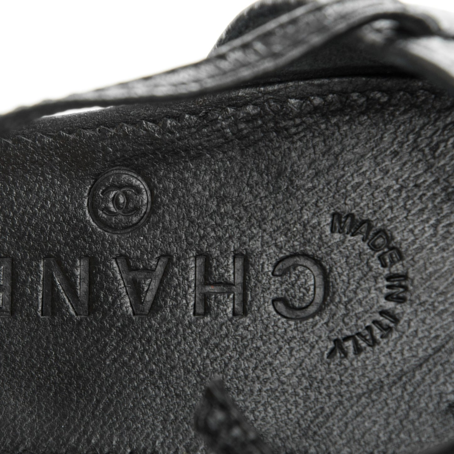Grained Calfskin Patent CC Flats 37 Black