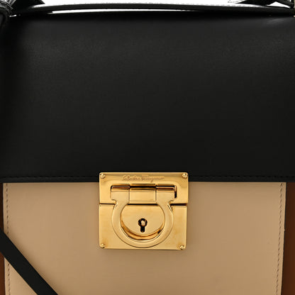 Salvatore Ferragamo Calfskin Gancio Lock Marisol Top Handle Satchel Ecorce Black 7 of 9