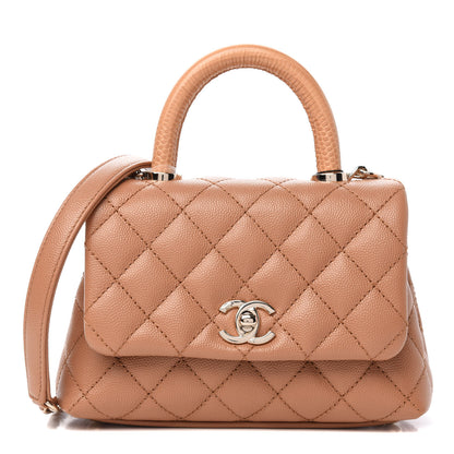 Chanel Caviar Lizard Embossed Quilted Extra Mini Coco Handle Flap Brown 1 of 10