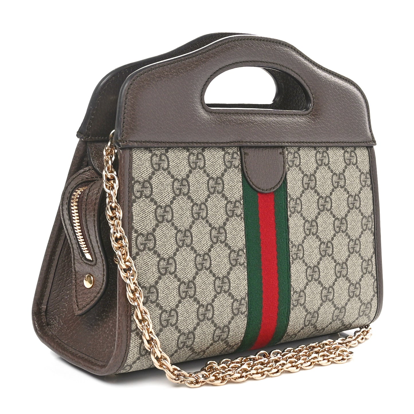 GG Supreme Monogram Textured Dollar Calfskin Web Small Ophidia Slip Handle Tote Beige Ebony New Acero