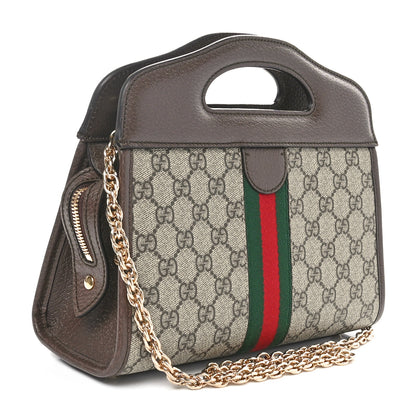 Gucci GG Supreme Monogram Textured Dollar Calfskin Web Small Ophidia Slip Handle Tote Beige Ebony New Acero 3 of 10