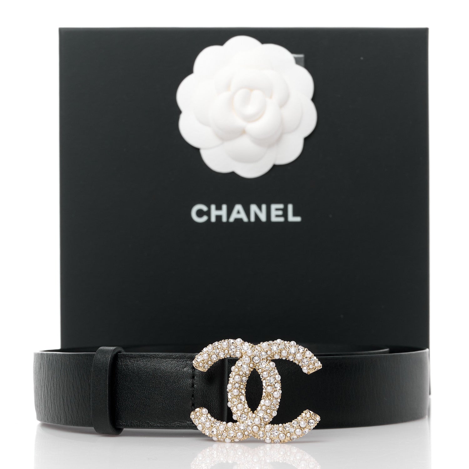 Chanel Calfskin Crystal Pearl Caviar CC Belt 80 32 Black 7 of 7