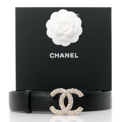 Chanel Calfskin Crystal Pearl Caviar CC Belt 80 32 Black 7 of 7
