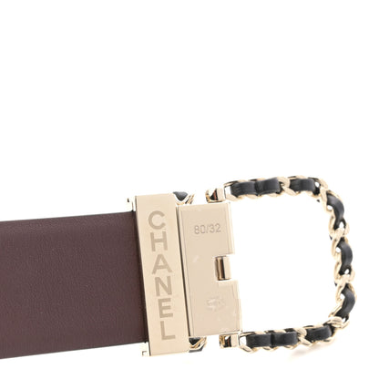 Chanel Calfskin Lambskin Metal Chain Reversible Belt 80 32 Black Burgundy 5 of 6