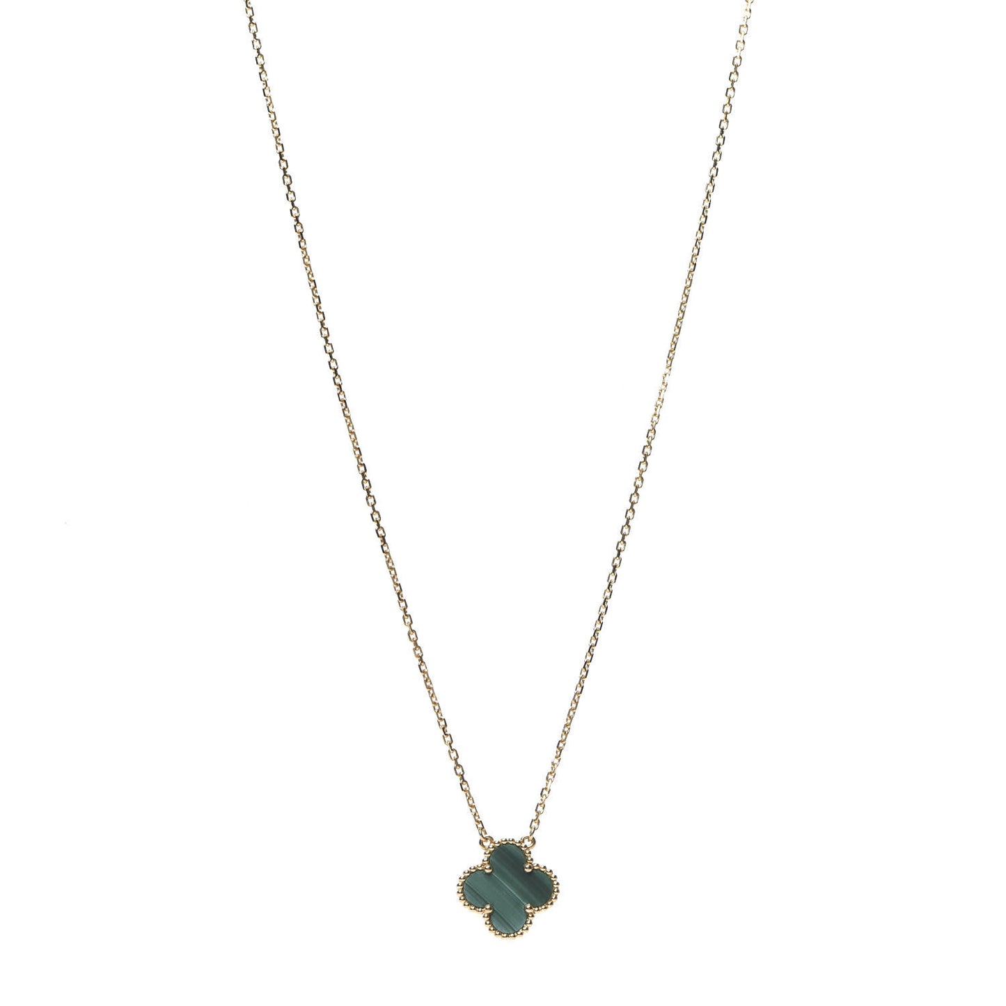18K Yellow Gold Malachite Vintage Alhambra Pendant Necklace