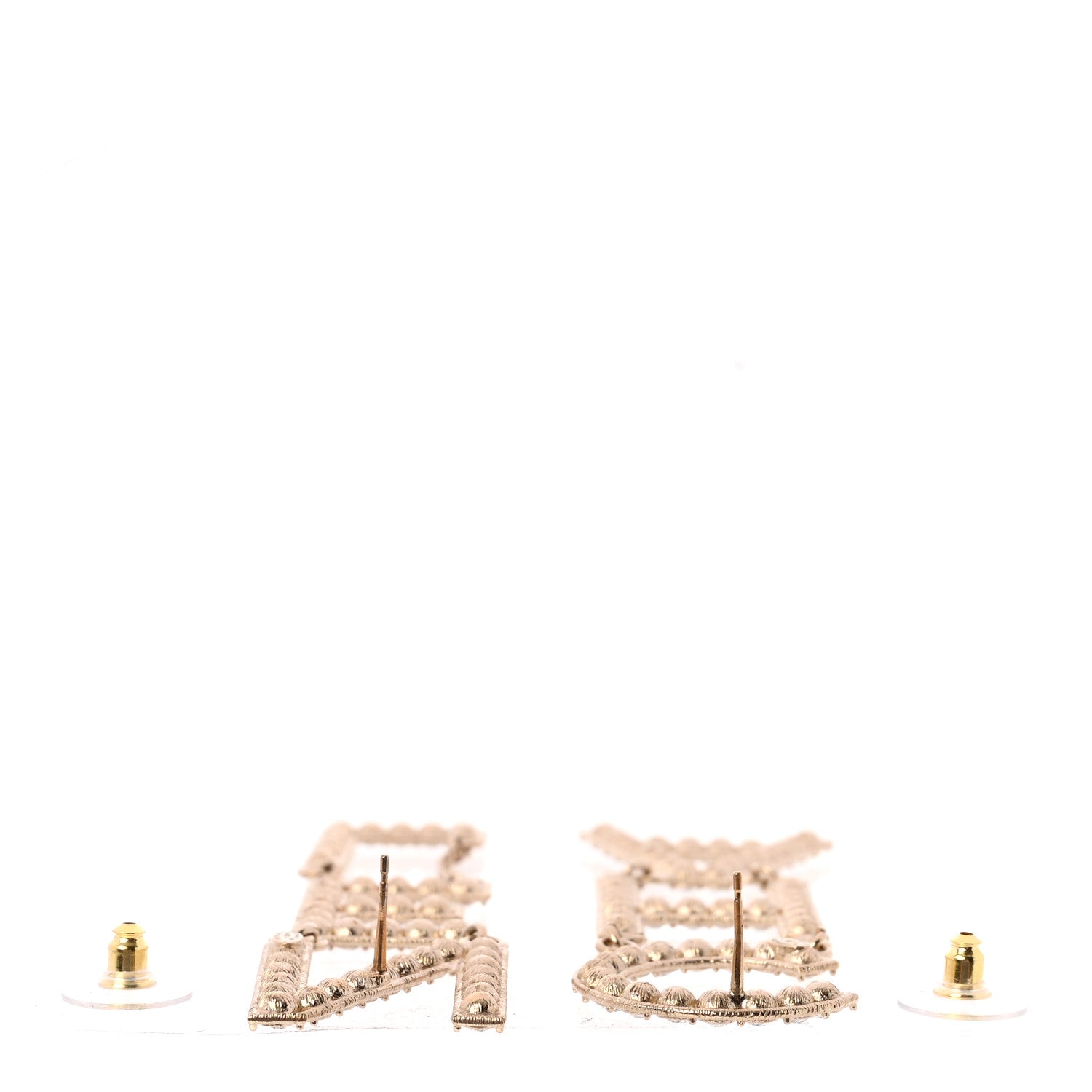 Chanel Crystal Cha-Nel Logo Drop Earrings Gold 3 of 5