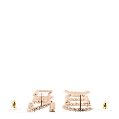 Chanel Crystal Cha-Nel Logo Drop Earrings Gold 3 of 5