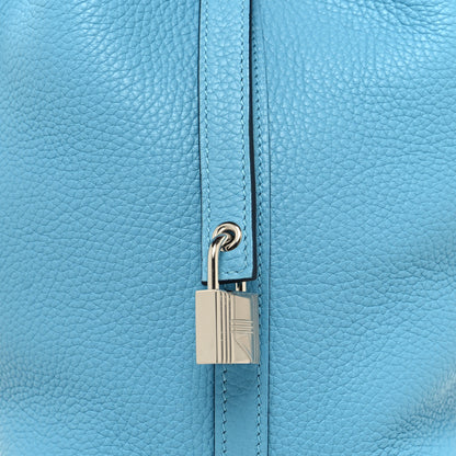 Hermes Taurillon Clemence Swift Eclat Picotin Lock 18 PM Bleu Du Nord Rouge De Coeur 8 of 12