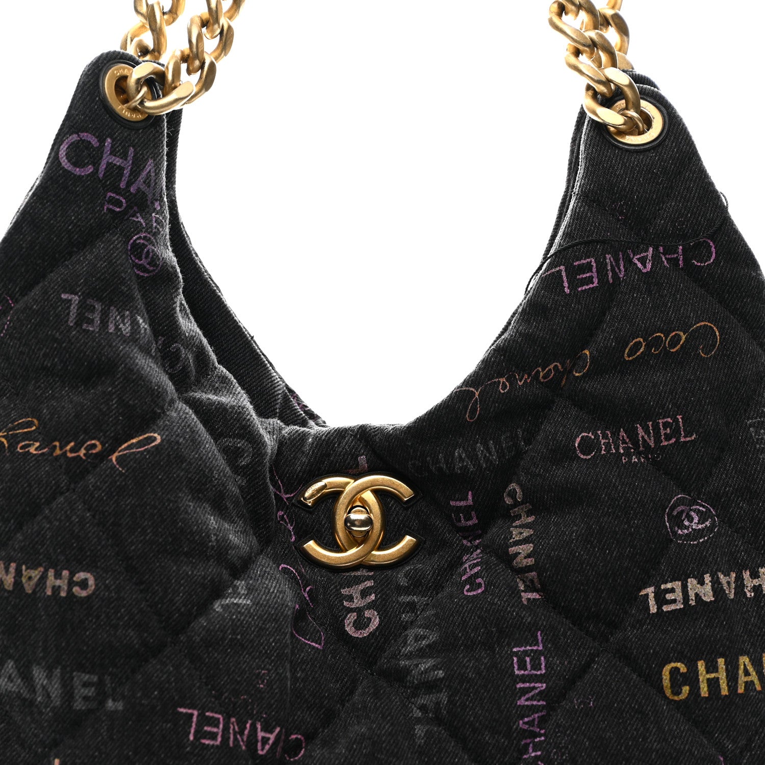 Chanel Denim Quilted Denim Mood Hobo Black Multicolor 7 of 11