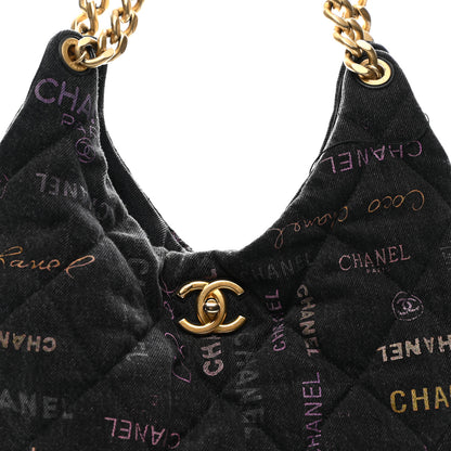 Chanel Denim Quilted Denim Mood Hobo Black Multicolor 7 of 11