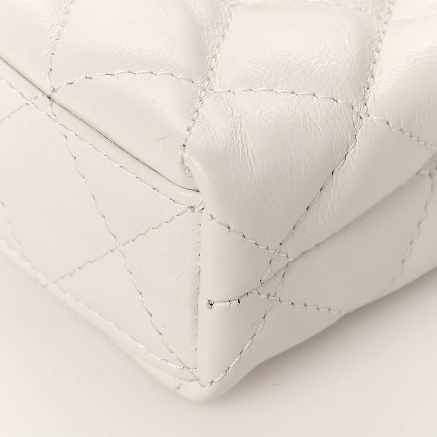 Shiny Aged Calfskin Quilted Mini Nano Kelly Shopper White