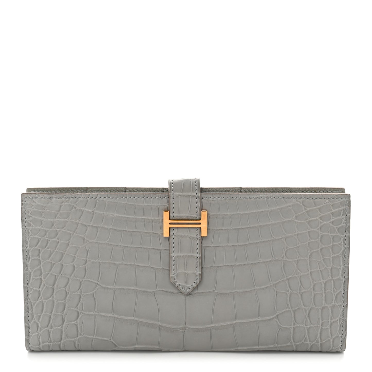 Matte Alligator Bearn Gusset Wallet Gris Perle