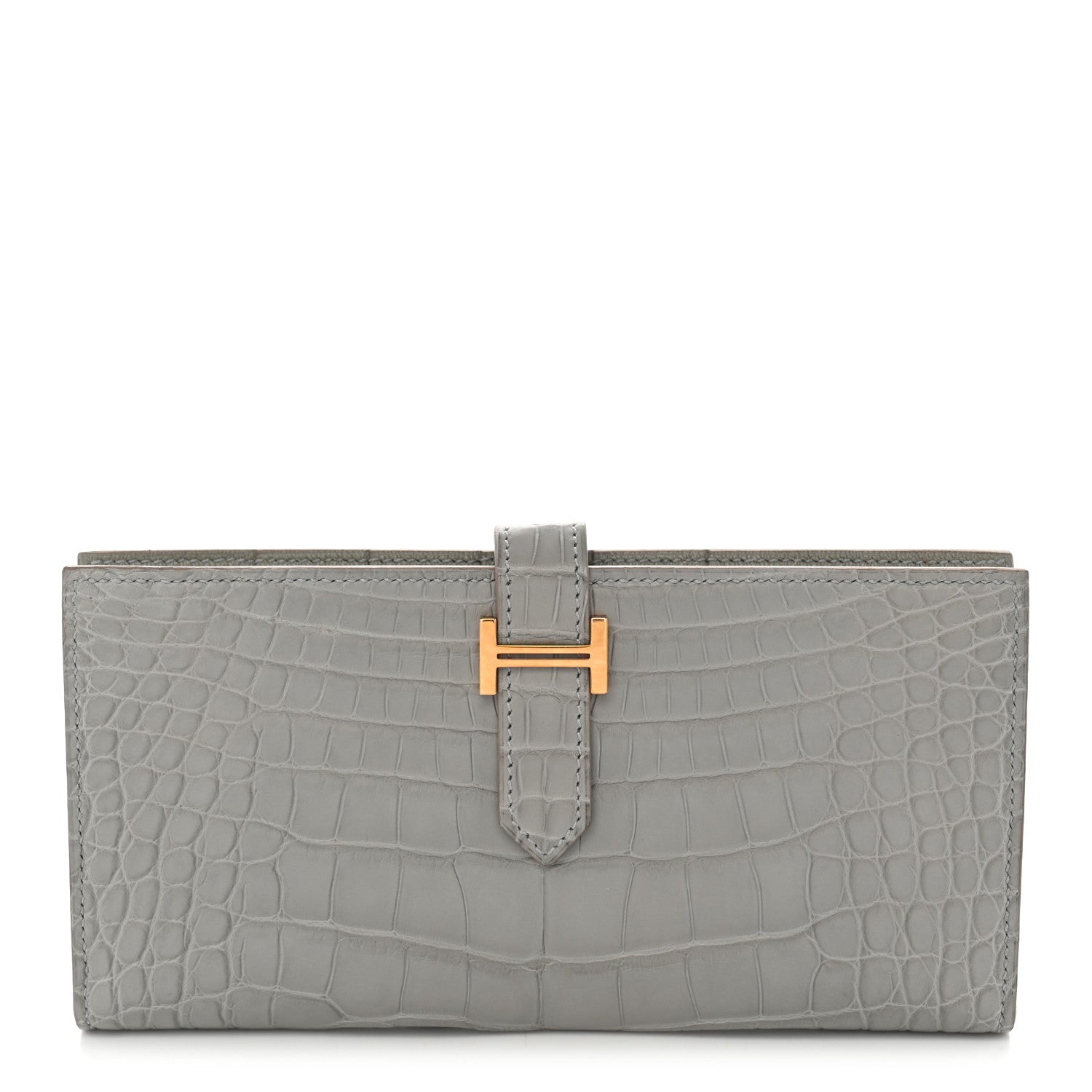 Hermes Matte Alligator Bearn Gusset Wallet Gris Perle 1 of 8