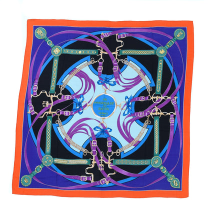 Hermes Cashmere Silk La Promenade Du Matin Shawl 140 Capucine Iris Black 1 of 5