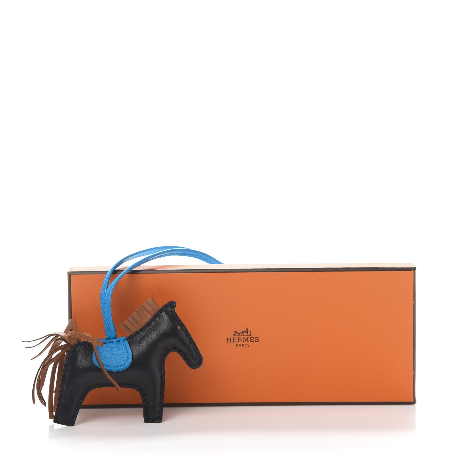 Hermes Milo Lambskin Grigri Rodeo Horse Bag Charm PM Black Gold Bleu Zanzibar 5 of 5