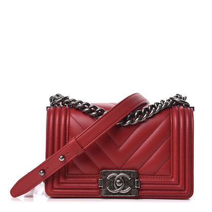Chanel Calfskin Chevron Quilted Small Boy Flap Red 1 of 13