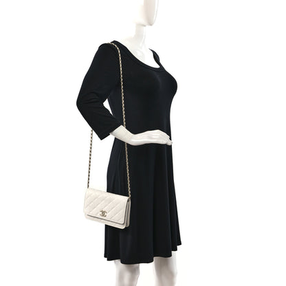 Chanel Shiny Caviar Quilted Strass Wallet On Chain WOC White 2 of 12