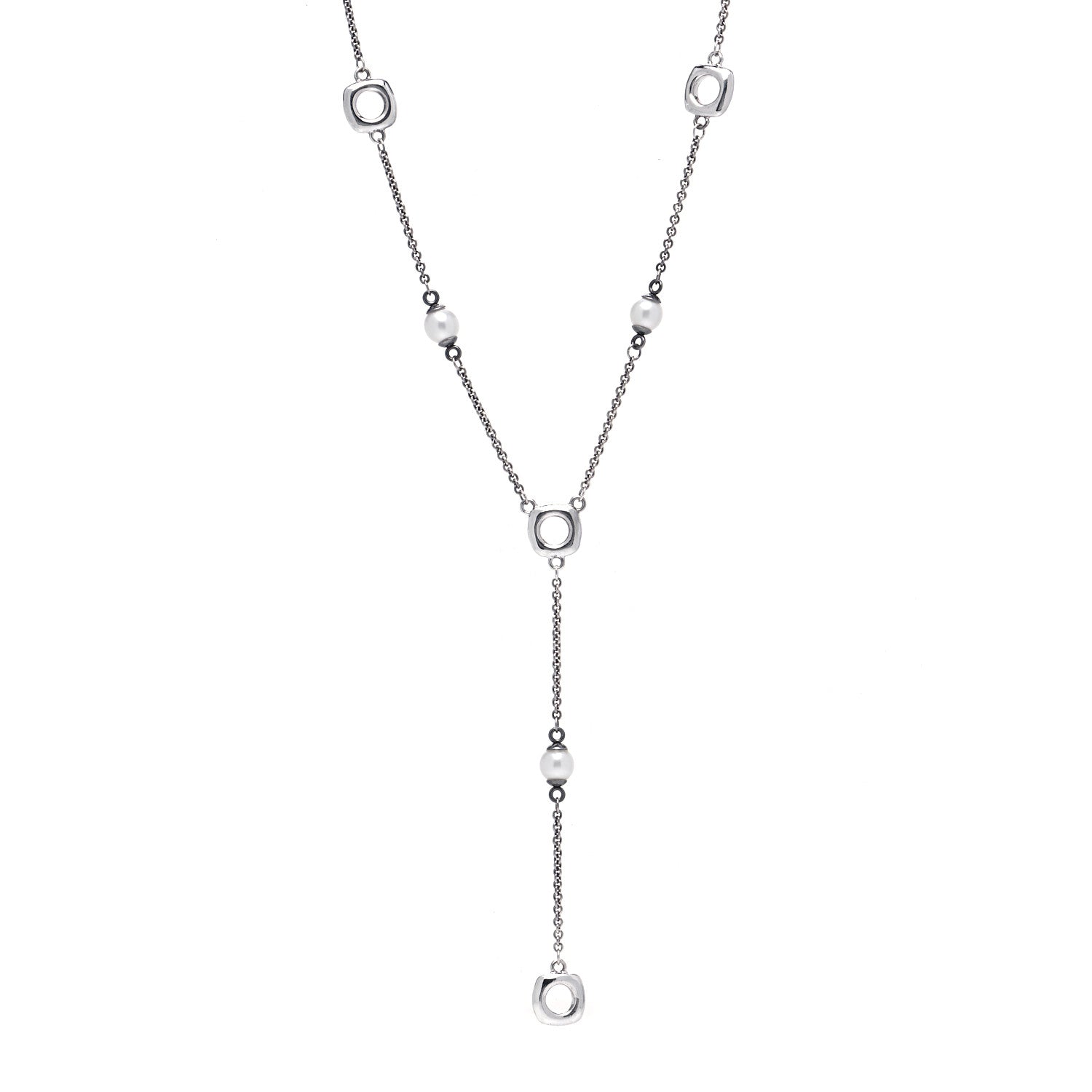 Tiffany Sterling Silver Pearl Cushion Lariat Necklace 1 of 5