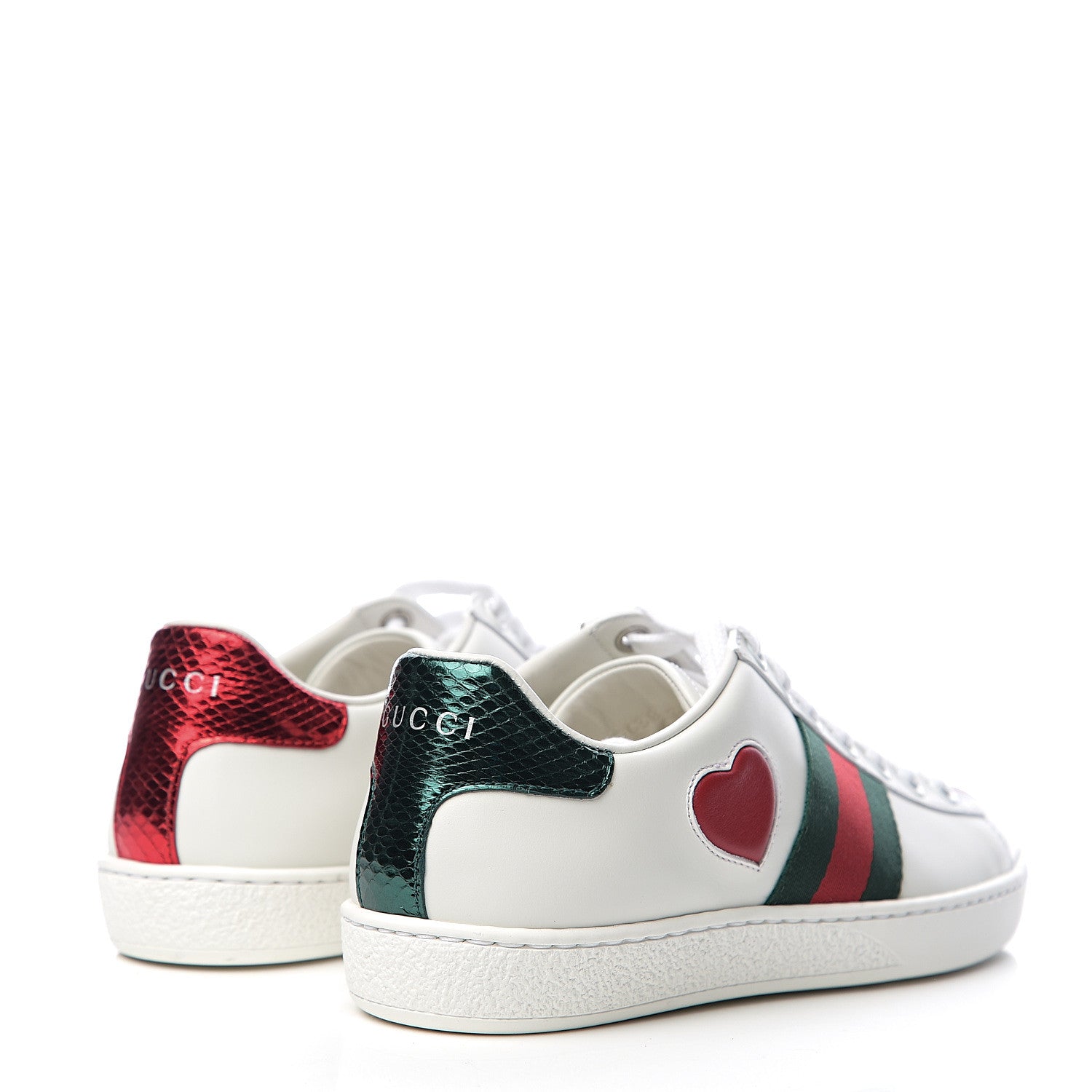 Gucci Calfskin Ayers Web Heart Embroidered Womens Ace Sneakers 34 White 4 of 9