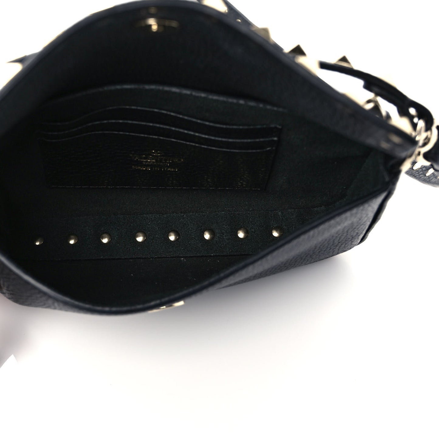 Grainy Calfskin Rockstud Crossbody Pouch Black