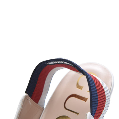 Gucci Malaga Kid Web Sylvie Mid Heel Slingback Pumps 39 White 8 of 9