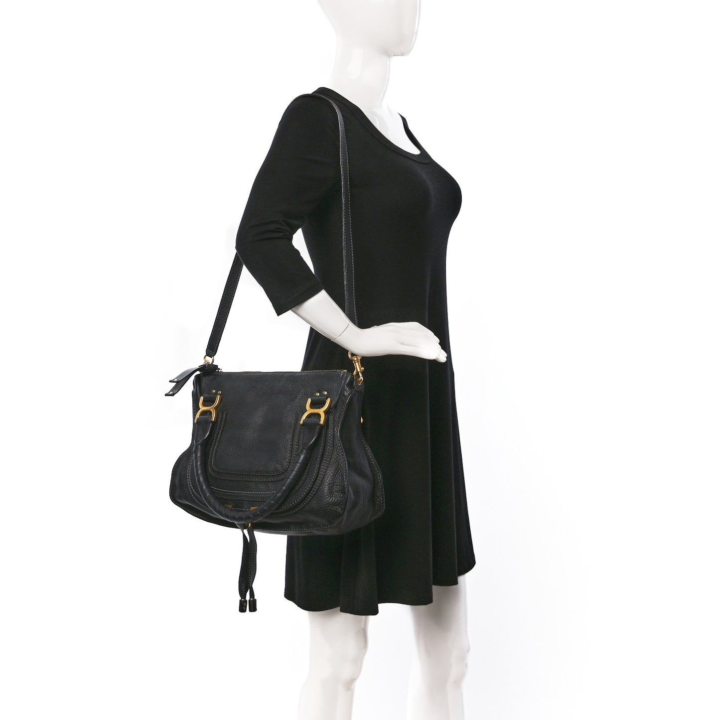 Calfskin Medium Marcie Satchel Black