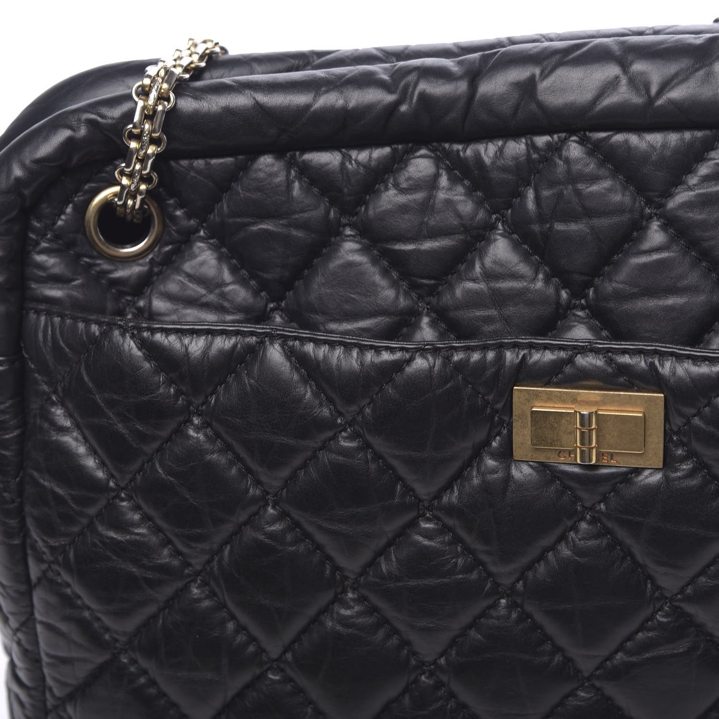 Aged Calfskin Quilted Large Reissue Camera Case Black