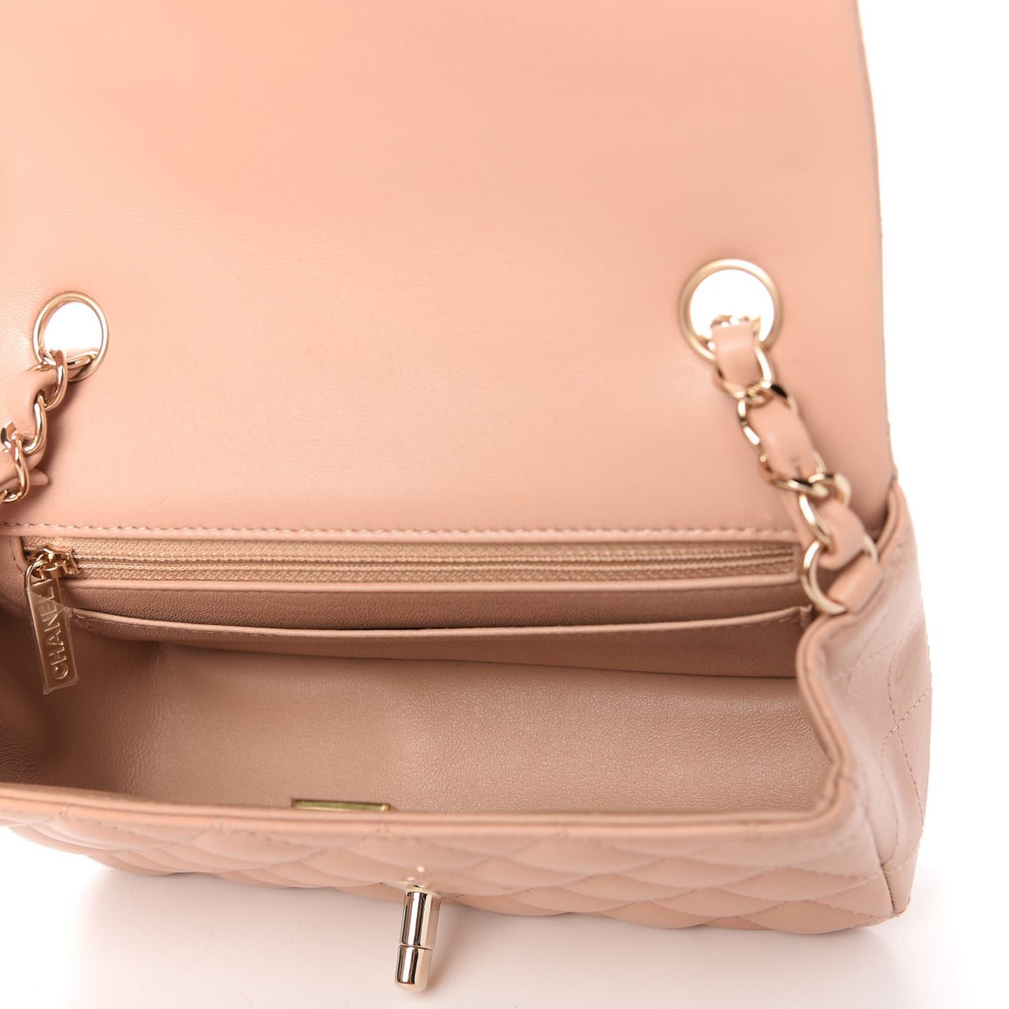 Lambskin Quilted Mini Rectangular Flap Beige