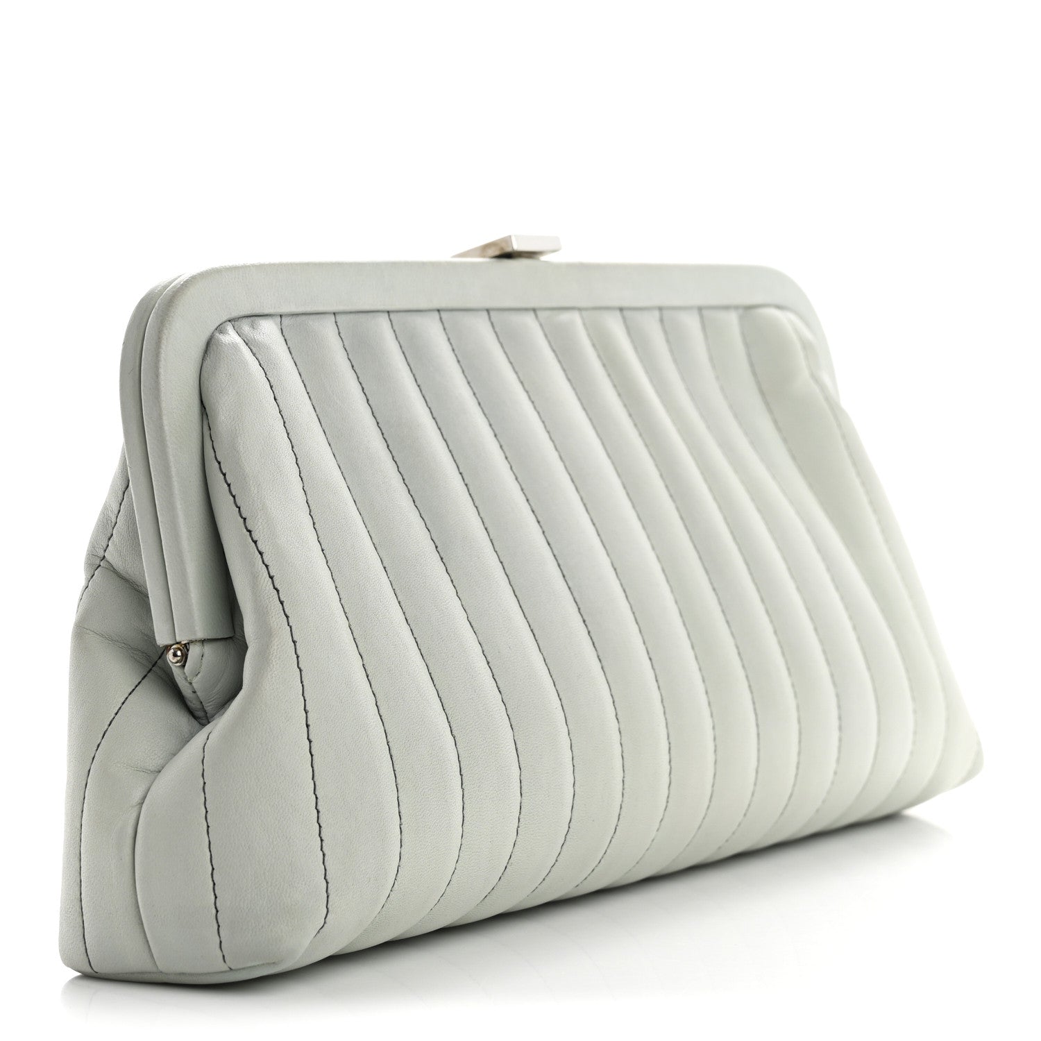 Chanel Lambskin Vertical Quilted Mademoiselle Clutch Light Green 3 of 12