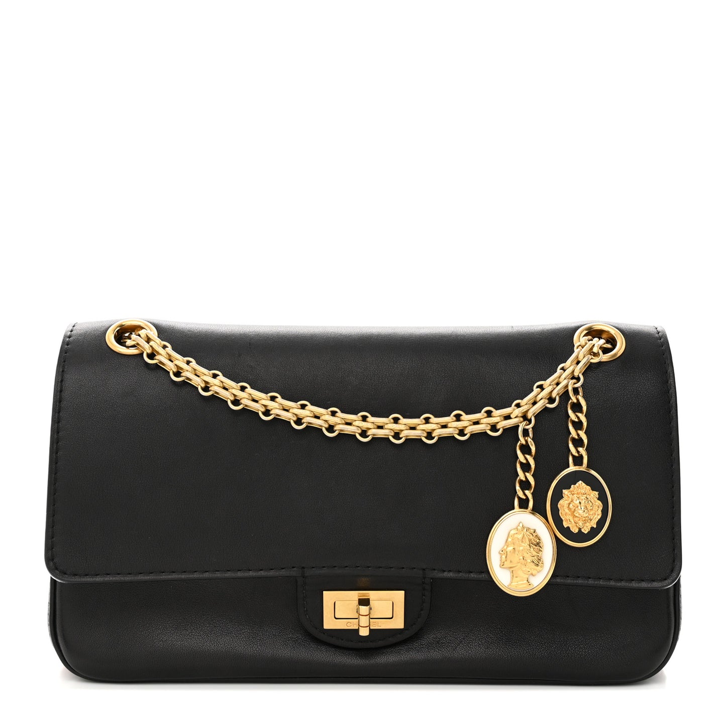 Calfskin Nude 2.55 Medals Reissue 225 Flap Black