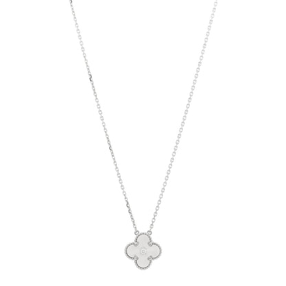 Van Cleef & Arpels 18K White Gold Diamond Guilloche Vintage Alhambra Pendant Necklace 1 of 4