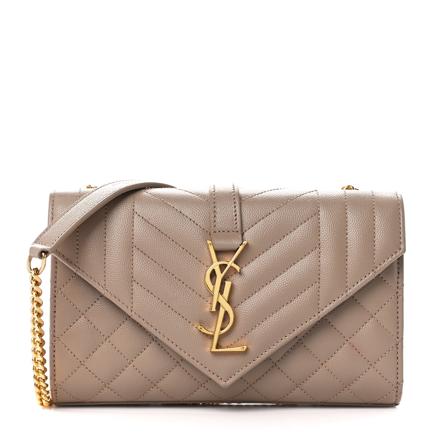Saint Laurent Grain De Poudre Textured Mixed Matelasse Triquilt Small Monogram Satchel Dark Beige 1 of 13
