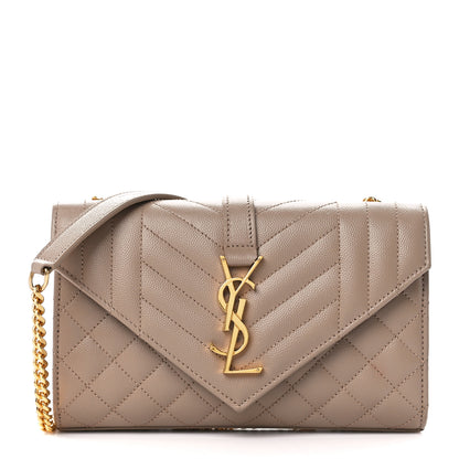 Saint Laurent Grain De Poudre Textured Mixed Matelasse Triquilt Small Monogram Satchel Dark Beige 1 of 13