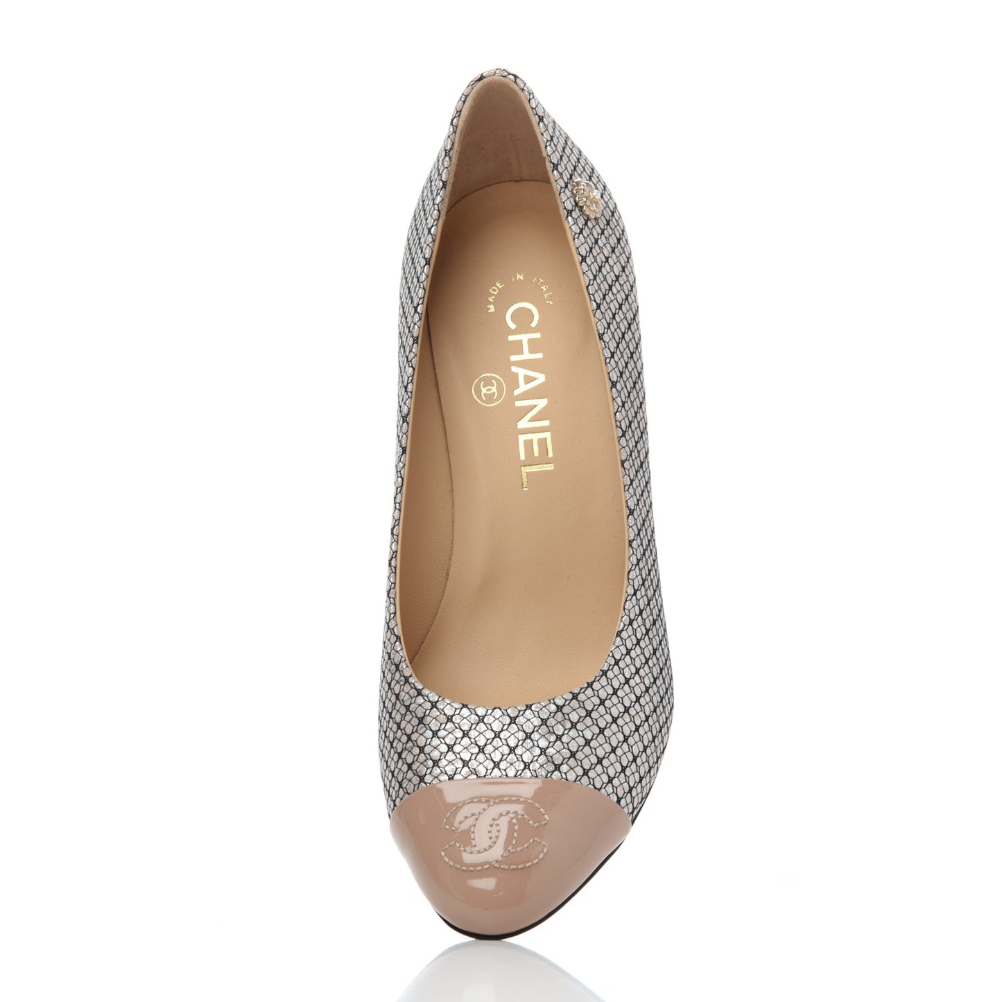 Lame Lace Cap Toe Pumps 37 Beige