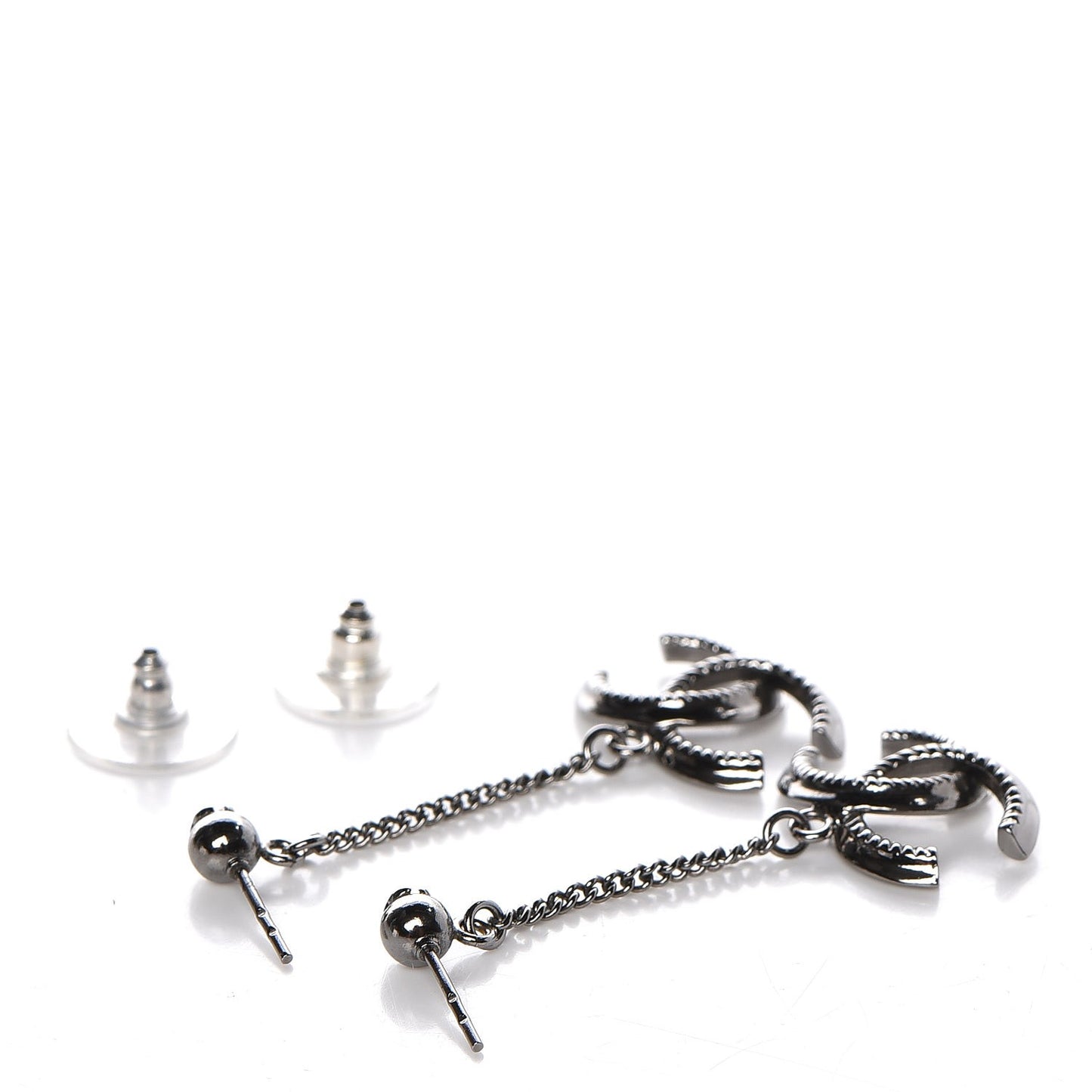 CC Drop Earrings Ruthenium